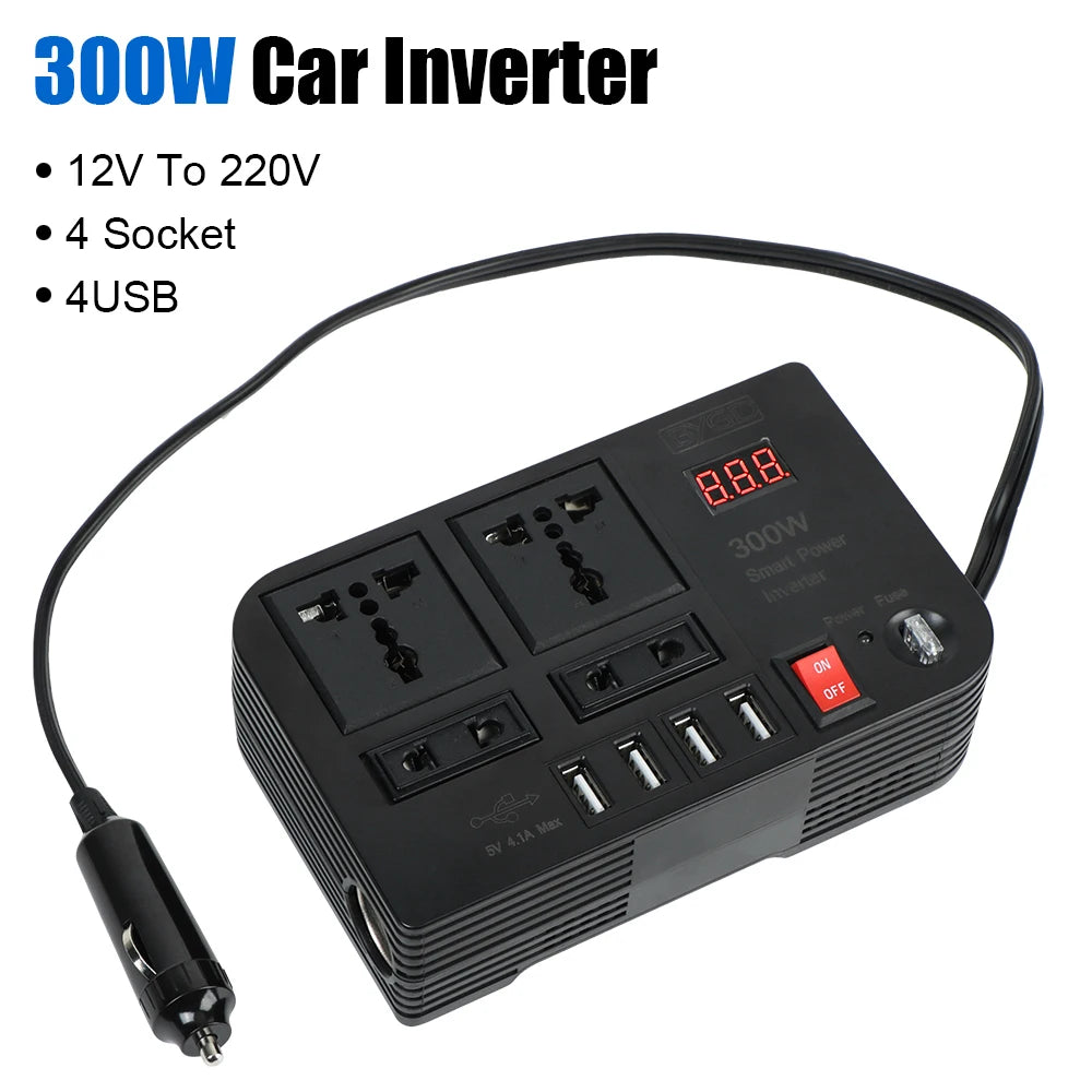 300W DC 12V to AC 220V Converter 1 Fuse Switch Car Power Adapter 2025